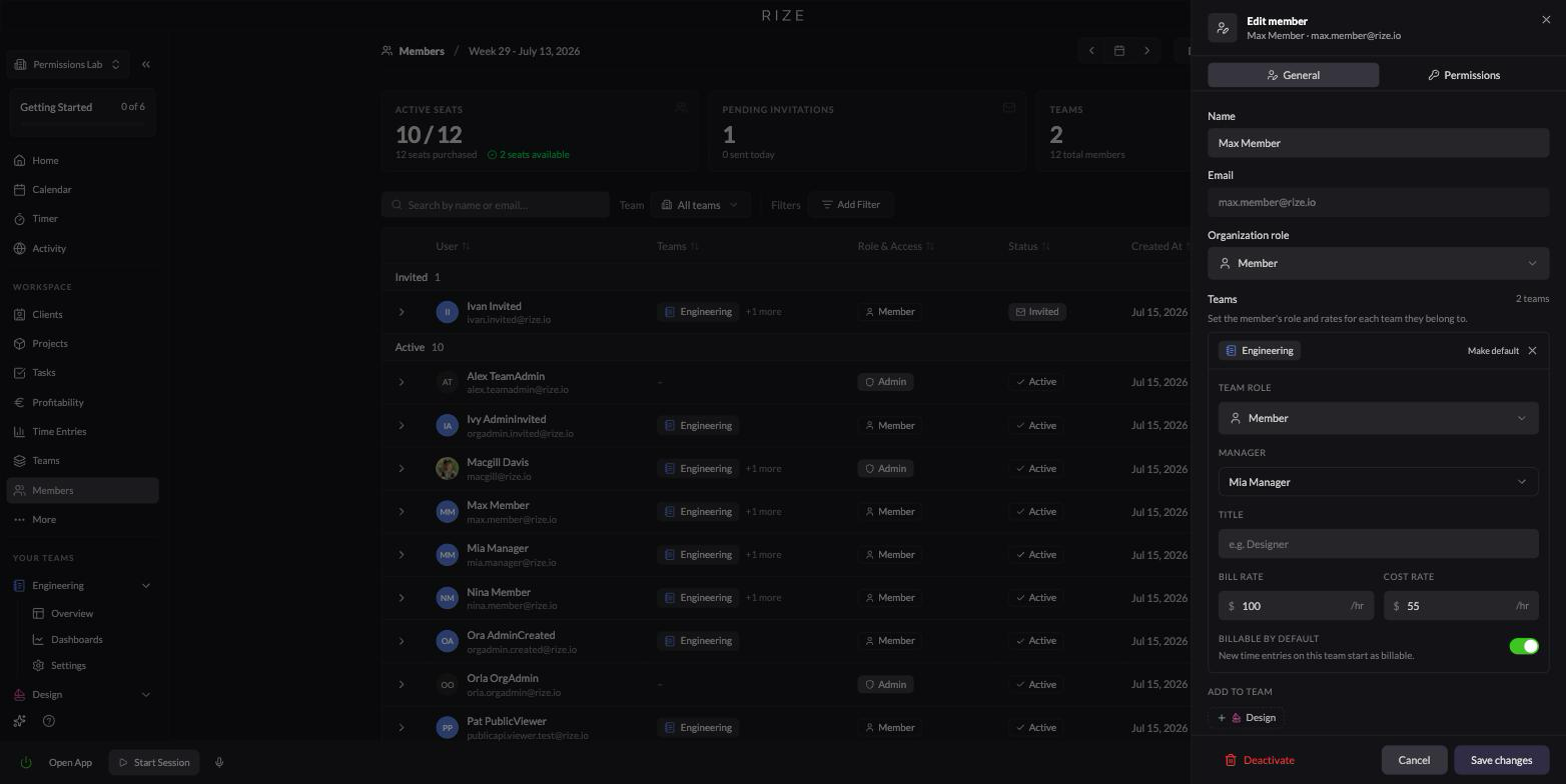 Screenshot of the member edit sheet showing the General tab