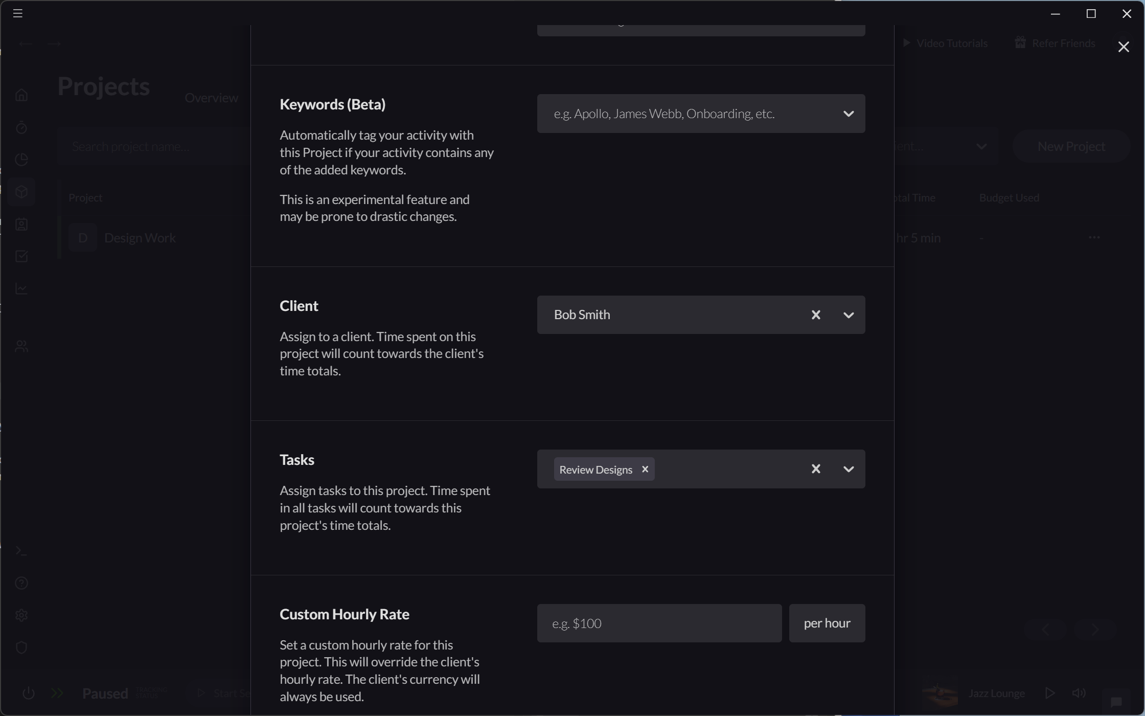 Screenshot showing setting to assign time using keywords