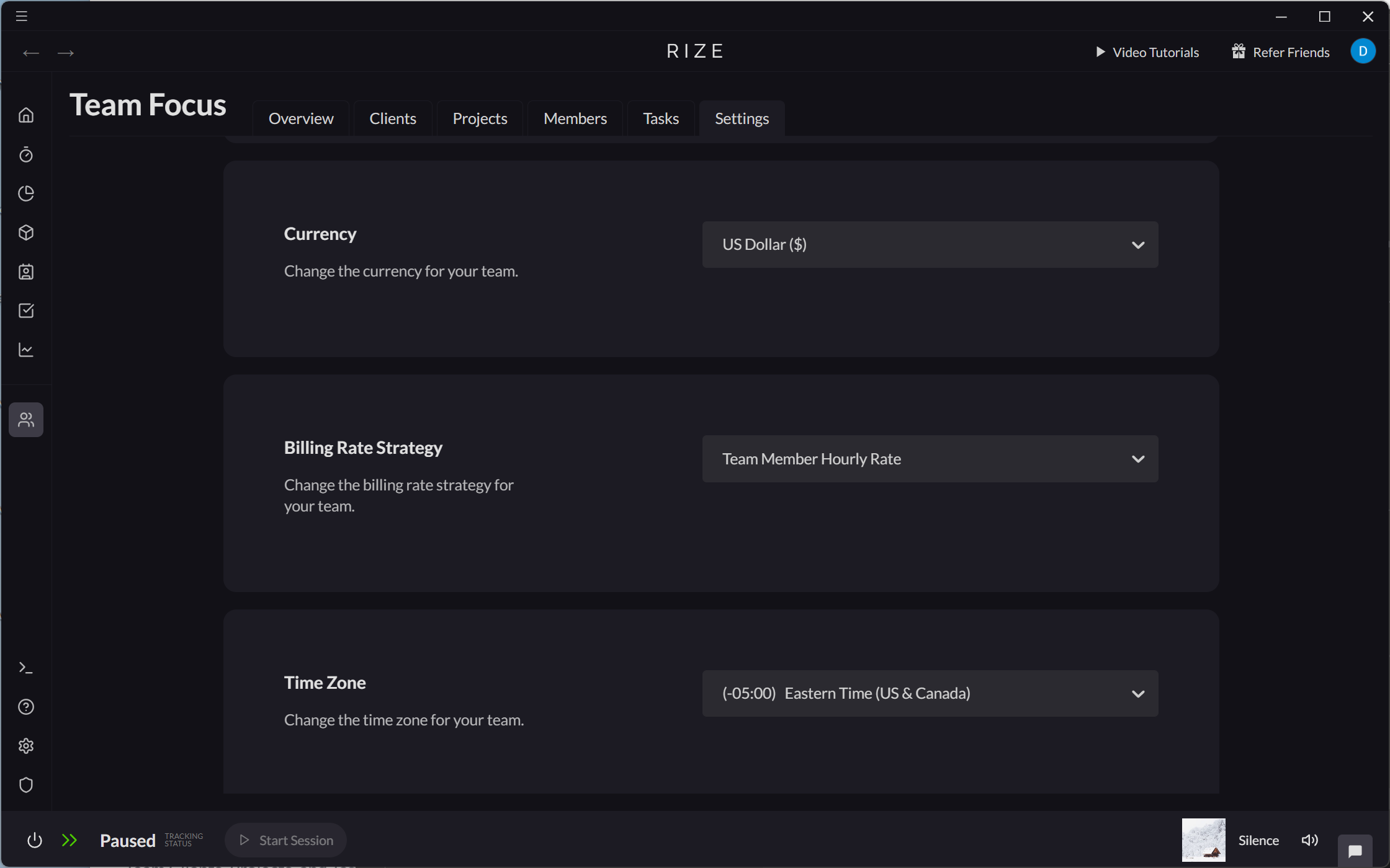 Screenshot showing the Team Currency setting